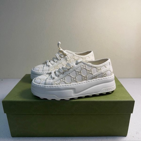 Gucci Cream Monogram Sneakers - Picture 2 of 5